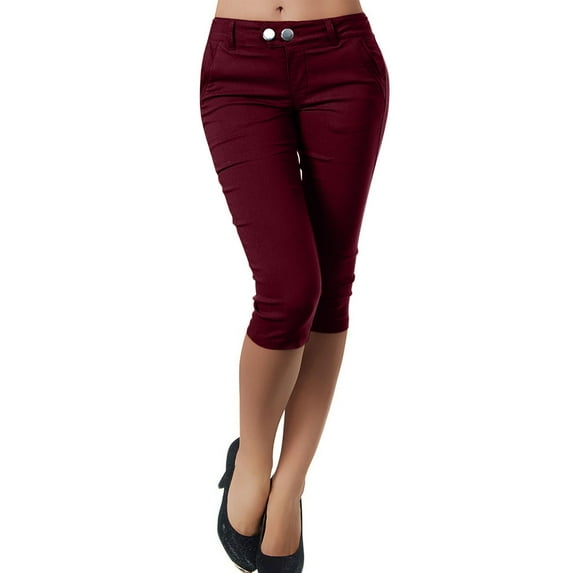 Summer Savings Clearance Capri Pants, Fashion Women Plus Size Solid Button Zipper Casual Pants Calf-Length Trousers(Wine,XXL)