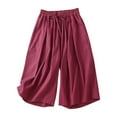 thumbnail image 1 of Summer Savings Clearance Capris Pants for Women, Women Summer Fashionable Solid Color Casual Versatile Drawstring Elastic Waist Linen Wide Leg Pants(Purple,XL), 1 of 4