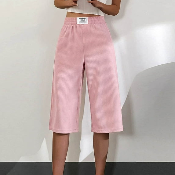 Summer Savings Clearance Capris Pants for Women, Women'S Pocket Summer Elastic Casual Solid Color High-Waisted Slim Casual Pants(Pink,M)