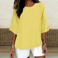 thumbnail image 1 of !Cotton Linen Tops for Women Solid Color 3/4 Sleeve Round Neck Tunic Blouses Casual Plus Size Loose Fitting Tee Shirt, 1 of 4