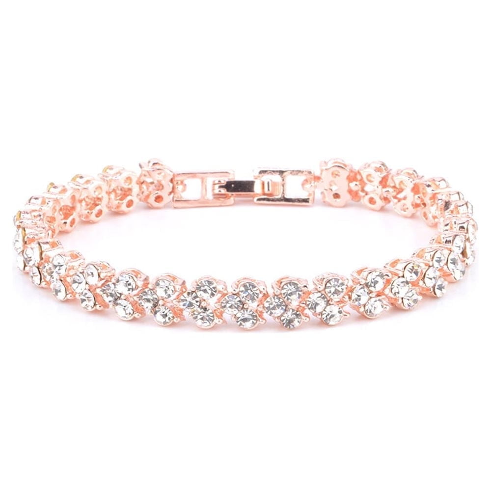 Suncoda Women's Tennis Bracelet, Rose Gold Plated, Cubic Zirconia, Luxury Jewelry Gift