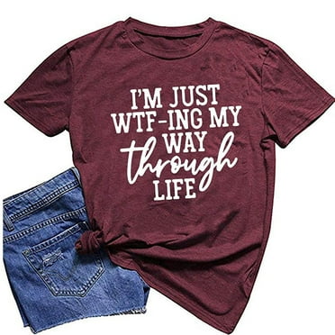 Summer Savings Clearance Deal 2023! BEFOKA Summer Tops for Womens,Women's Fashion Printed Plus Size O-Neck T-Shirts Short Sleeve Graphic Tee Tops Wine XXL