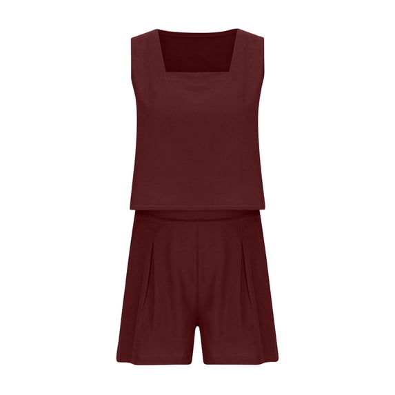 Summer Savings Clearance! Dezsed 2 Piece Sets Women Summer Outfits 2024 Casual Sleeveless Crop Top Shorts High Waist Set With Pockets Wine M