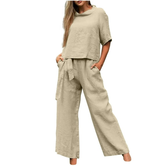 Dezsed 2 Piece Sets Women Summer Outfits Fashion Set Half Sleeve Round Neck Cotton And Large Size Women's Casual Two Piece Set Women Yellow S