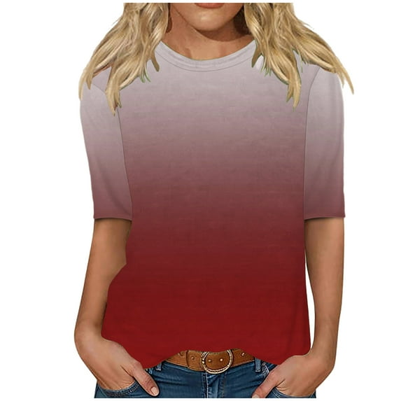 Dezsed 3/4 Length Sleeve Womens Tops Casual Shirts Pullover Loose T Shirts Plus Size Tunic Tops Print Blouse Wine C L