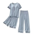 thumbnail image 1 of Summer Savings Clearance! Dezsed Pajama Set for Women 2 Piece Outfits Casual Short Sleeve Loose Tops and Pants 2 Piece Lounge Sets Home Clothing Blue L, 1 of 4