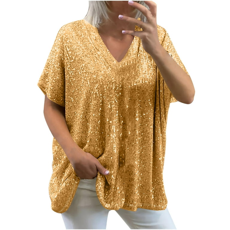 Sexy Solid Sequins V Neck Tops Sexy Solid Sequins V Neck Tops
