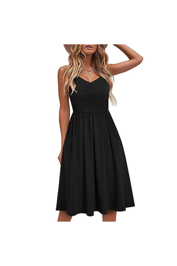 Sundresses for Women Summer Chest Wrap Flowy Wrap Dress Casual Beach Outfits Clothes Wedding Guest Dress Black XXL