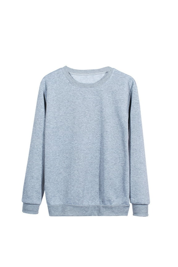 Sweatshirt for Women Long Sleeves Casual Shirts Round Neck Sweatshirt Pullover Soild Color Tunic Tops Gray M