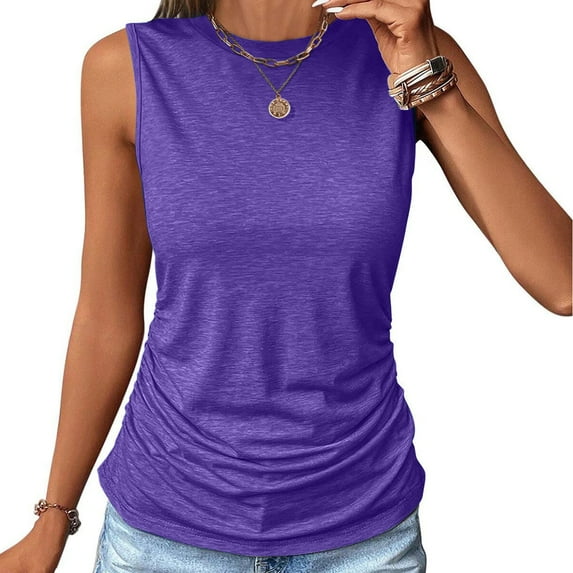 Dezsed Tank Tops Women Summer Round Neck Sleeveless Tee Tops Basic Tanks Tops Loose Workout Yoga Shirt Purple B L
