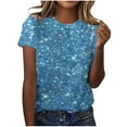 thumbnail image 1 of Summer Savings Clearance! Dezsed Tshirts Shirts for Women Summer Loose Shirts Casual Sparkling Crystal Printed Round Neck Short Sleeved Top Blue B XXL, 1 of 5