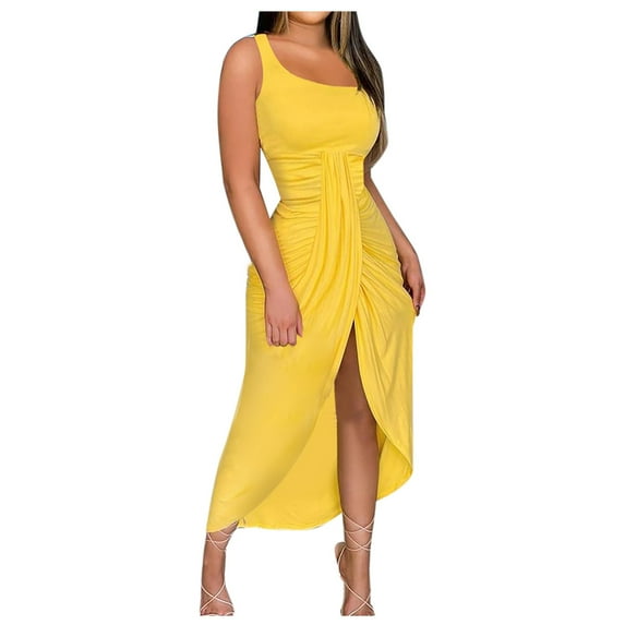Dezsed Womens Dresses Summer Solid Strapless Long Dress Beach Split Dress Party Club Dress Maxi Dress for Wedding Party