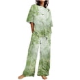 thumbnail image 1 of Summer Savings Clearance! Dezsed Womens Linen Cotton 2 Piece Sets Outfits Summer Casual Short Printing Tops Wide-Leg Pants Loose Outfits Green XL, 1 of 5
