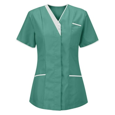 Summer Savings Clearance! Dezsed Womens Scrub Tops Short Sleeve V-Neck Tops Soft Stretch Easy Care Workwear Nurses Tunic Uniform Mint Green S