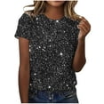 thumbnail image 1 of Dezsed Womens T Shirts Casual Sparkling Crystal Printed Round Neck Short Sleeved Top Summer Loose Shirts Black XL, 1 of 5