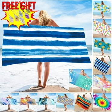 Clearance! Djunllk Beach Towel Oversized, Microfiber Water Absorbing Sandproof Beach Blanket, Quick Drying Double-Sided Printed Velvet Beach Towels, Multi-Purpose Beach Vacation Essentials