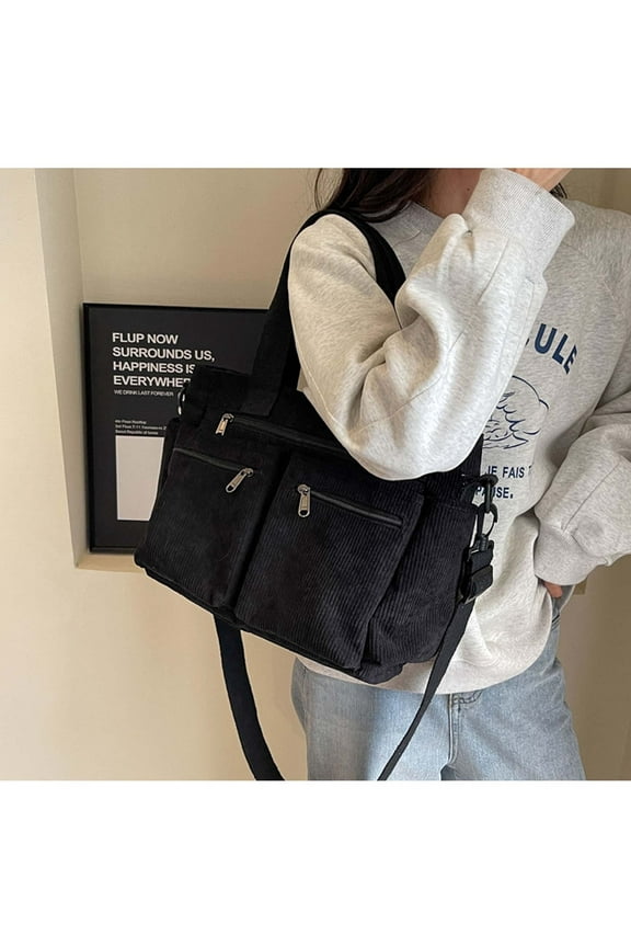 Sling Bag Tote Bag for Women - 11.02" x 14.17" Corduroy Multi Compartment Large Capacity Shoulder Bag Stylish and portable Handbag Crossbody Bag