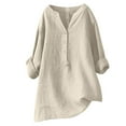 thumbnail image 1 of Dovford Plus Size Tops for Women 3/4 Roll Sleeve Cotton And Linen Tunic Shirts Casual V Neck Button Shirt Solid Color Loose Blouses, 1 of 6
