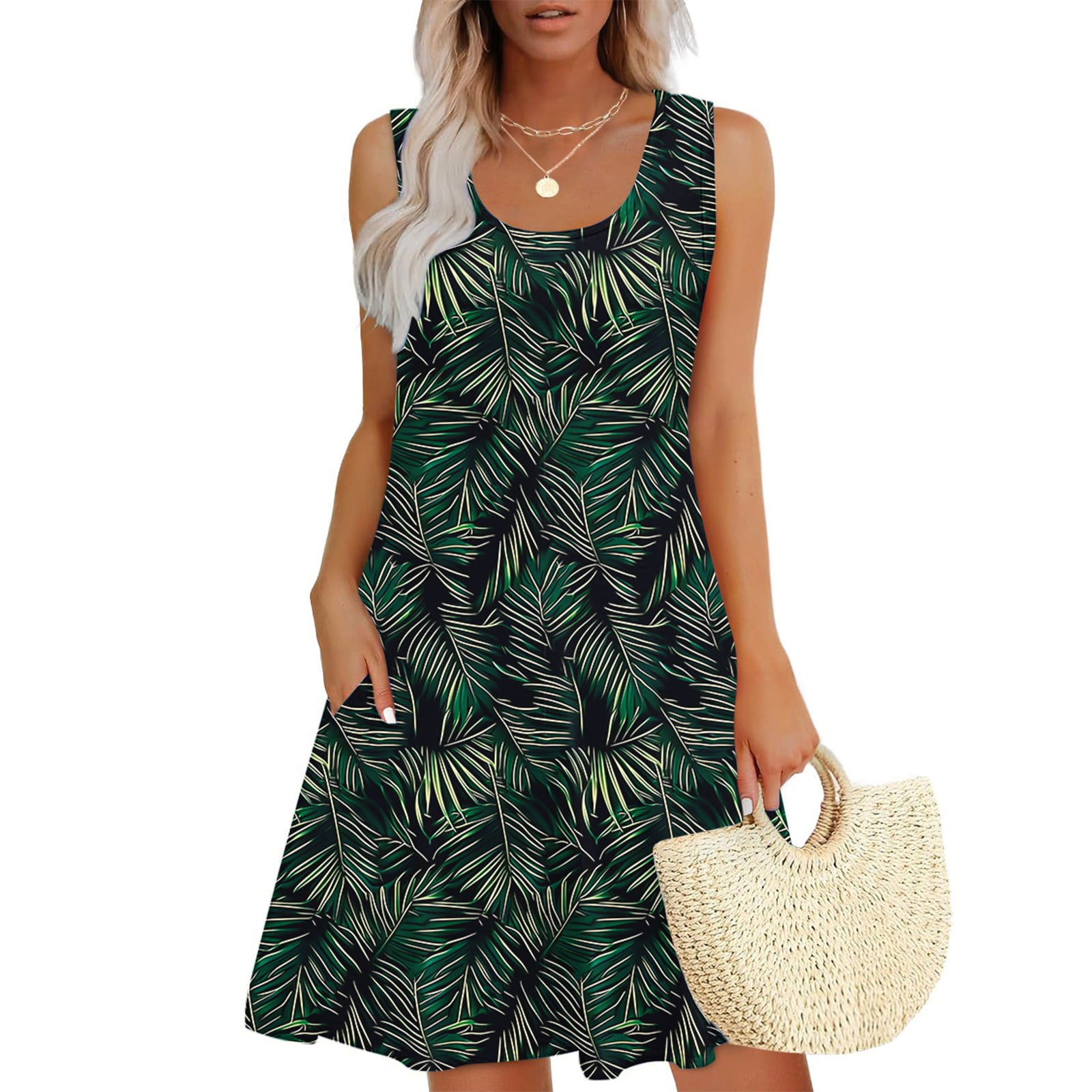 JollieLovin Women's Summer Sundress - Plus Size Floral Sleeveless T-Shirt Dress, Loose Fit, 5X