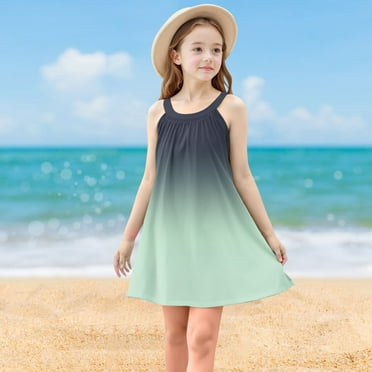 Summer Savings Clearance Dresses for Girls 4-15Y Casual Dressy Sleeveless Crew Neck Gradient Camisole Mini A-Line Dress Tween Girls Trendy Clothes