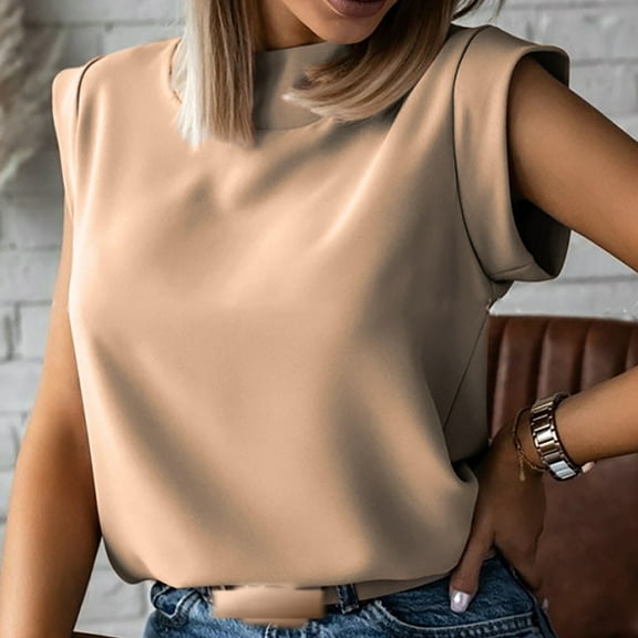 ECZHAW Womens Summer Solid Color Sleeveless Crewneck T Shirts Ladies Casual Daily Blouse Shirt Tops Comfy Tank Tops