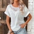 thumbnail image 1 of ECZHAW Womens Summer Tops Ruffle Sleeve 2025 Trendy Lace Floral Crew Neck Ribbed T Shirts Dressy Casual Blouses, 1 of 4