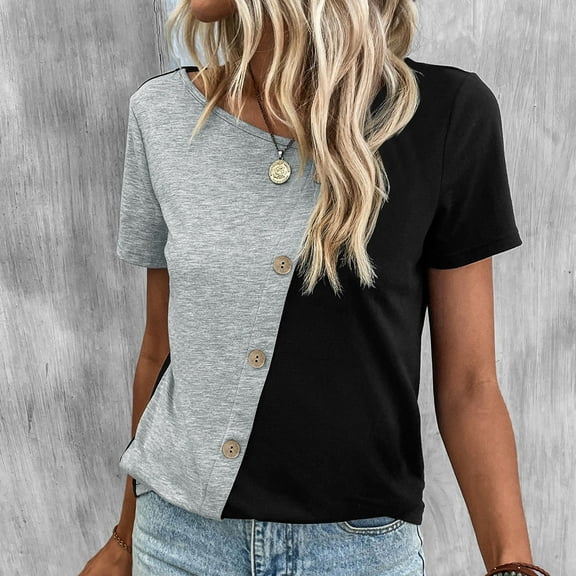 ECZHAW Womens Tops Casual Short Sleeve V Neck Shirts Puff Sleeve Tshirts Loose Casual Blouse Summer Tee