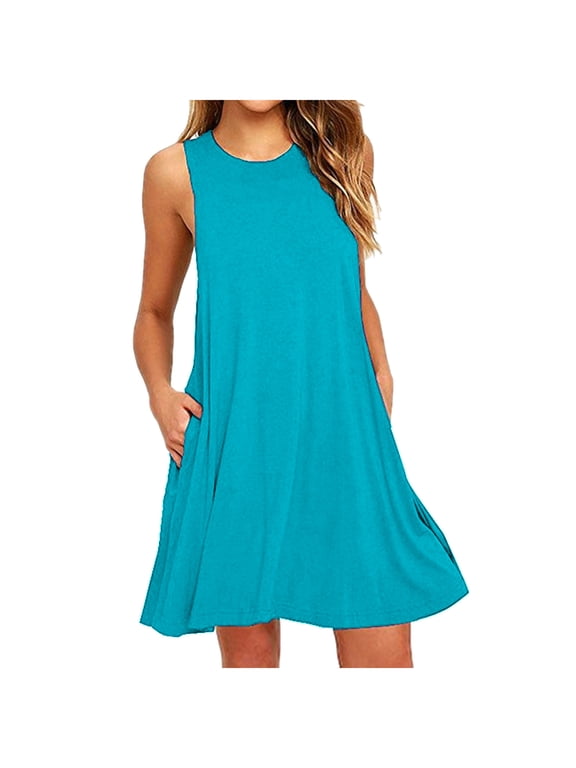 Summer Dresses for Women Beach Sundress Sleeveless Casual Loose Party Tank Dress with Pockets