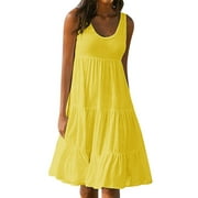 Summer Savings Clearance! AKAFMK Summer Dresses For Women 2024, Womens Dresses, Prom Dress, for Women, Women's Sleeveless Party Beach Dress,Fashion Holiday Summer Dress Yellow M