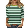 thumbnail image 1 of Ecqkame 3/4 Length Sleeve Womens Tops Fashion Striped Printed Lightweight Round-Neck Top Womens Summer Tops Green XXL, 1 of 5