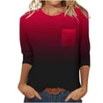 thumbnail image 1 of Ecqkame 3/4 Length Sleeve Womens Tops Loose Casual Gradiented Printed Round Neck Pullover Tops Womens Summer Tops Red S, 1 of 4