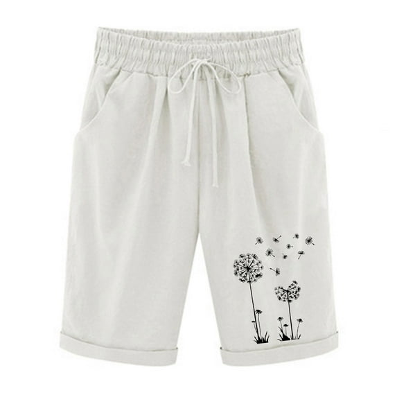 Ecqkame Athletic Shorts for Women Cotton Linen Casual Shorts Summer High Waisted Running Shorts for Women White C L
