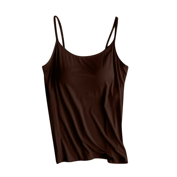 Summer Savings Clearance! Ecqkame Camisole Tops for Women Solid Color Loose Casual Solid Color Round Neck Padded Sleeveless Tops Womens Summer Tops Brown XXXL
