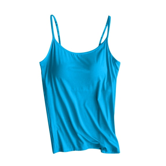 Summer Savings Clearance! Ecqkame Camisole Tops for Women Solid Color Loose Casual Solid Color Round Neck Padded Sleeveless Tops Womens Summer Tops Sky Blue XXXXL