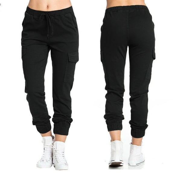Ecqkame Cargo Pants for Women High Waist Jogger Pants Casual Elastic Waist Sweatpants Hiking pants Black L