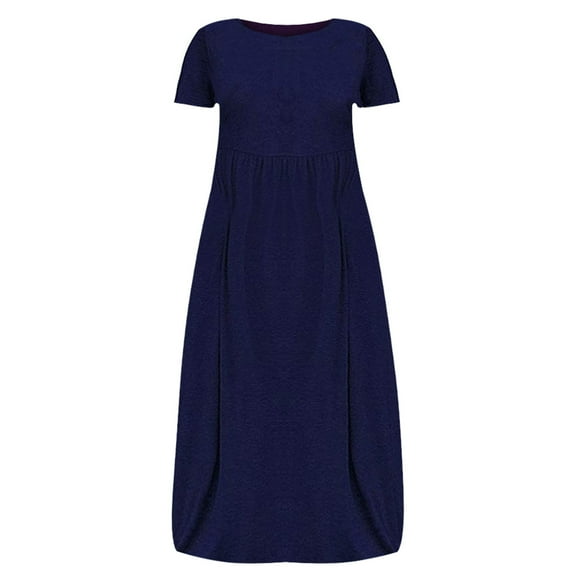 Ecqkame Maxi Dresses for Women 2024 Plus Size Casual Summer Short Sleeve Loose Pocket Long Dress Womens Dresses Blue XXL