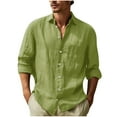 thumbnail image 1 of Ecqkame Men Shirts Loose Casual Solid Color Long Sleeve Turndown Collar Button Beach Walking Shirts for Men Green XXXL, 1 of 6
