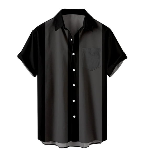 Ecqkame Men Shirts Summer Lightweight Trendy Printed Short Sleeve Turndown Collar Loose Casual Golf Shirts for Men Black M