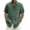 thumbnail image 1 of Ecqkame Mens Casual Cotton Lapel Shirts Short Sleeve Button Summer Shirts Solid Work Shirt Tops Green XXXL, 1 of 5