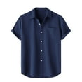 thumbnail image 1 of Ecqkame Mens Shirts Loose Casual Solid Color Turndown Collar Short Sleeve Button Beach Vacation Shirts Men Shirts Navy M, 1 of 9