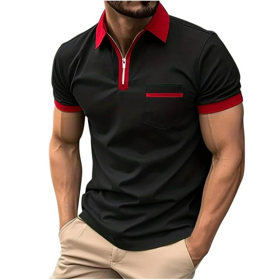 Summer Savings Clearance! Ecqkame Mens Shirts Short Sleeve Zipper Lapel Outdoor Campping Fishing Business Golf Shirt Tops Men's Shirts Red XXXL