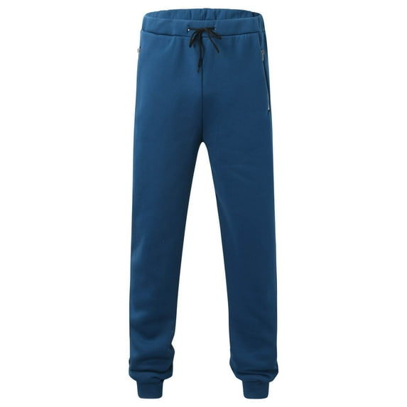 Ecqkame Mens Sweatpants Solid Color Loose Zipper Pocket Drawstring Elastic Waisted Sports Pants Men's Pants Blue M