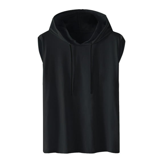 Ecqkame Mens Tops Hoodied Loose Casual Solid Color Pullover Sleeveless Sports Blouse Tops Workout Tops for Women Black XXL