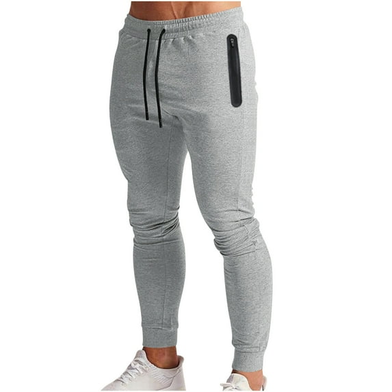 Summer Savings Clearance! Ecqkame Pants for Men Solid Color Sport Slim Legs Drawstring Jogging Running Pants Men Pants Gray L