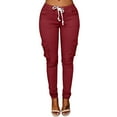 thumbnail image 1 of Ecqkame Pants for Women Casual Running Joggers Solid Drawstring Hiking Caping Pants with Pockets Wine S, 1 of 9