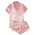 thumbnail image 1 of Ecqkame Satin Pjs Sets for Woman Two-Piece Sleepwear Loungewear Button Sets with Short Sleeve Tops and Shorts Pink L, 1 of 4
