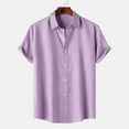 thumbnail image 1 of Ecqkame Shirts for Men Casual Solid Turndown Short Sleeve Button Closure Shirt Hawaii Blouse Mens Shirts Purple M, 1 of 9
