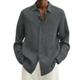 thumbnail image 1 of Ecqkame Shirts for Men Fashion Solid Color Turndown Collar Long Sleeve Button Comfy Shirt Tops Mens Shirts Dark Gray XXXXXL, 1 of 5