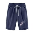thumbnail image 1 of Summer Savings Clearance! Ecqkame Shorts for Women Casual Summer Printed Cotton Linen Casual Shorts High Waisted Shorts for Women Dark Blue S, 1 of 5