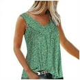 thumbnail image 1 of Ecqkame Sleeveless Tops for Women Printed Sleeveless V Neck Loose Casual Flowy Blouse Tops Womens Tops Green XXL, 1 of 5